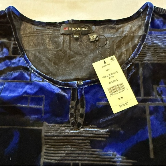 Edit by Jeanne Beker Sweater Velour Sheer Black Blue Geometric Crew Neck Sz M - Picture 10 of 11